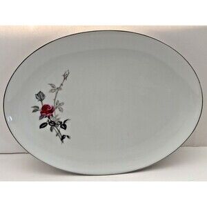 Vintage Sone China Orient Oval Serving Platter Pink Rose Platinum Trim Japan